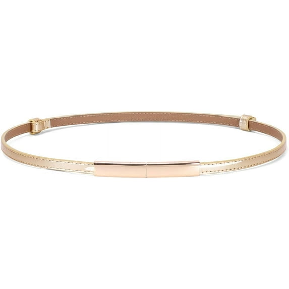 Women's Skinny Patent Leather Belt Adjustable Slim Waist Belt with Gold Buckle for Dress