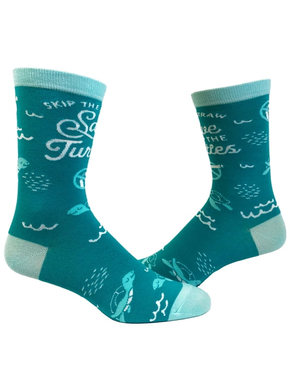 Women's Skip The Straw Save The Turtles Socks Environmental Awareness Footwear