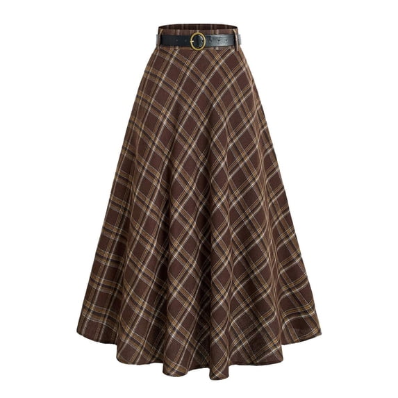 Women's Skirt, A-Line Flared Midi Skirt with Belt, Fitted Umbrella Bottoms for Commute and Daily Wear