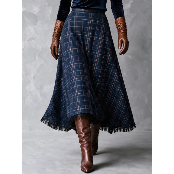 Women's Skirt, Asymmetrical Hem Fringe Midi Skirt, Fitted Flared Bottoms for Commute and Daily Wear