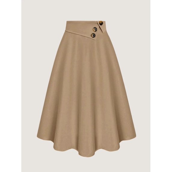 Women's Skirt, Button Decor Flared Midi Skirt, Fitted Asymmetric Button Front Bottoms for Commute and Daily Wear