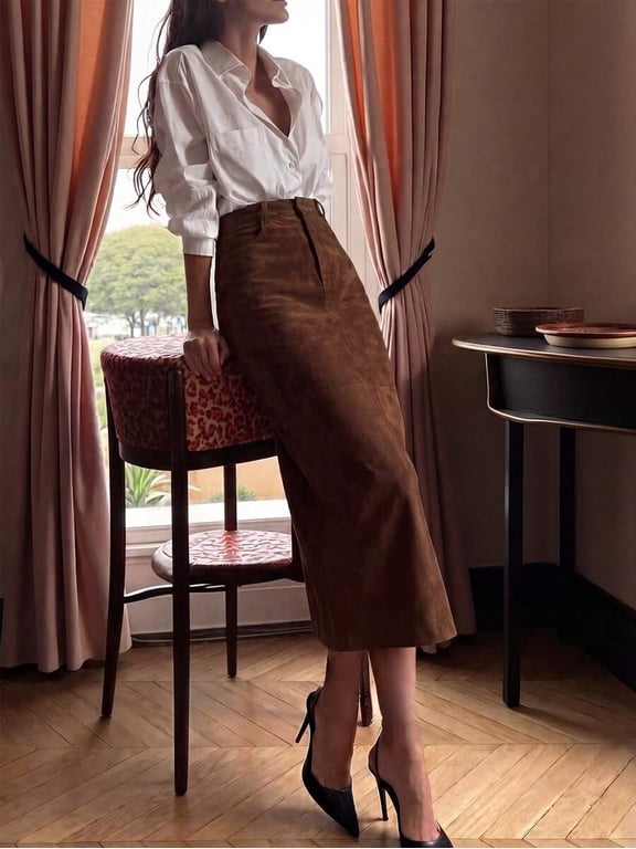 Women's Skirt, Cinched Waist Bodycon Midi Skirt, Fitted Slim Bottoms for Office and Commute