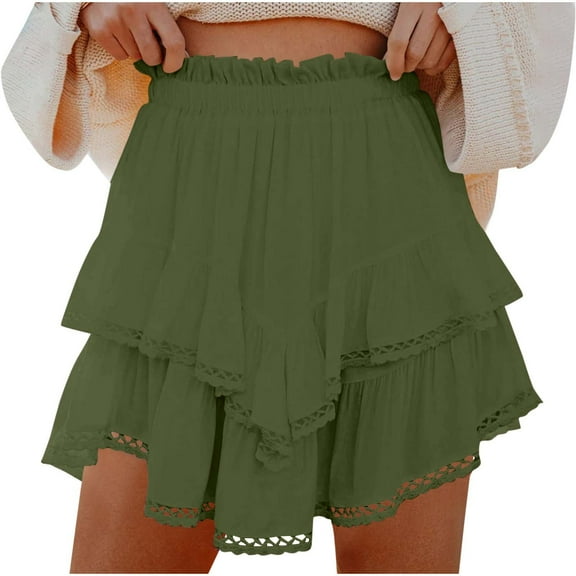 Women's Skirt Frill Shorts High Ruffled Mini Skort Layered Pleated Skirts Women Waisted Skorts Party Dress Style Ruffle Dancing Party Mini Skirt
