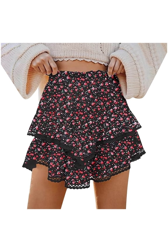 Women's Skirt Frill Shorts High Ruffled Mini Skort Layered Pleated Skirts Women Waisted Skorts Party Dress Style Ruffle Dancing Party Mini Skirt