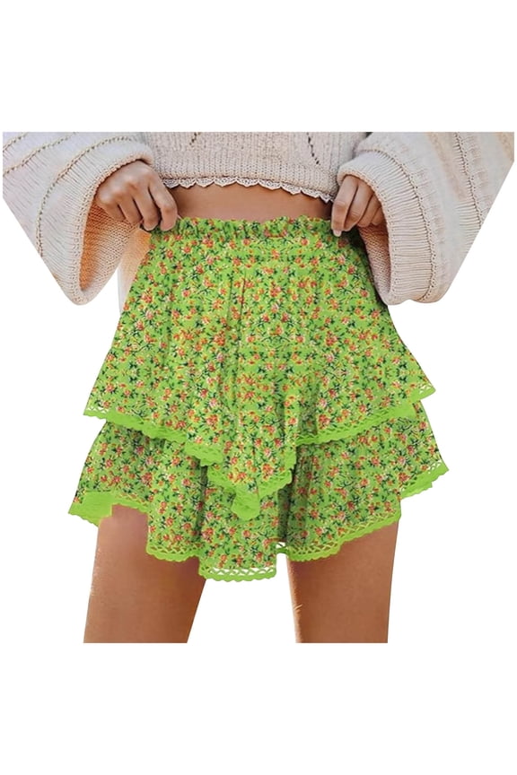 Women's Skirt Frill Shorts High Ruffled Mini Skort Layered Pleated Skirts Women Waisted Skorts Party Dress Style Ruffle Dancing Party Mini Skirt