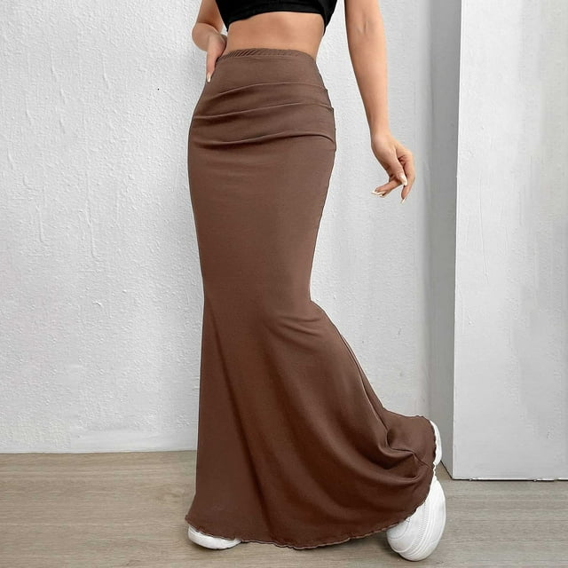 Women's Skirt High Waist Long Skirt Ruffled Fishtail Bodycon Maxi Long ...