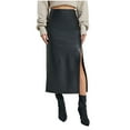 thumbnail image 1 of Women's Skirt High Waisted Faux Leather Skirt Bodycon Front Split Pencil Slim Fit Midi Long Skirts, 1 of 7