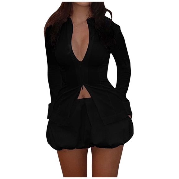 Women's Skirt Suit Set Stylish 2 Piece Jacket and Skirt Outfit Comfortable Zipper Top with Elastic Waist Tracksuit for Casual Wear