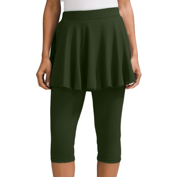 Women's Skirted Leggings - Flared Hem, 7/8 Length, Stretchy Fabric, Versatile for Gym/Casual