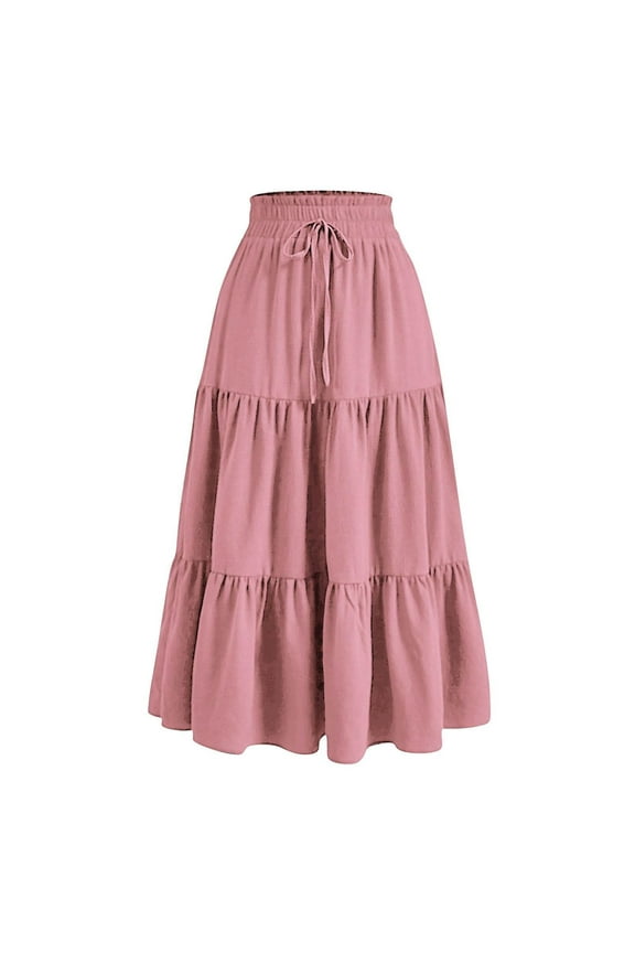 Women's Skirts Boho Style Skirt Pleated A-Line Maxi Skirt Flowy Versatile Skirts Elastic Waist Drawstring Casual Feminine Skirt Long Skirt Summer Outings Elegant Plus Size Lightweight Skirt for Women