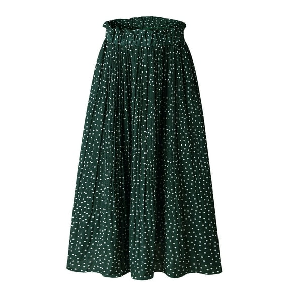 Women's Skirts Fashion Printed Long Skirt Leopard Floral Pocket Pressed Pleated Style Womens Clothes Green M