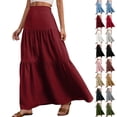 thumbnail image 1 of Women's Skirts Fashion Women‘s Solid Color Casual High Waist Tiered Skirts With Pockets Flowy Skirts for Women Red M, 1 of 10