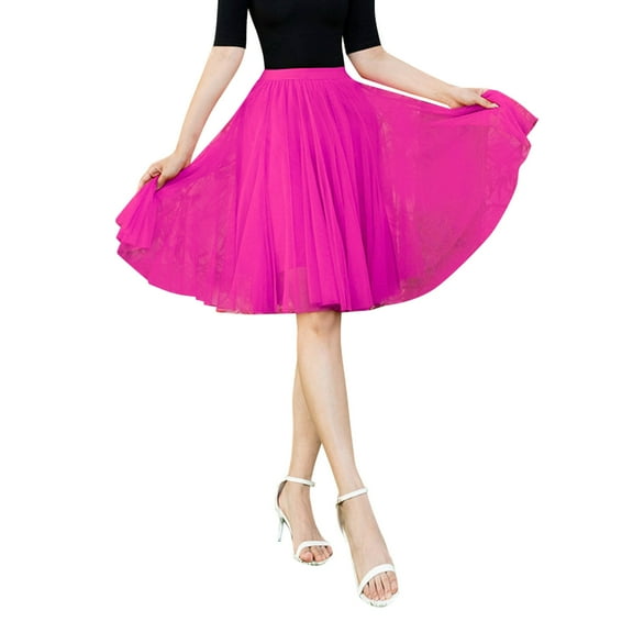 Women's Skirts High Knee Skirt Pleated Length Skirt Dancing Adult Skirt Womens Summer Clothes Hot Pink One Size