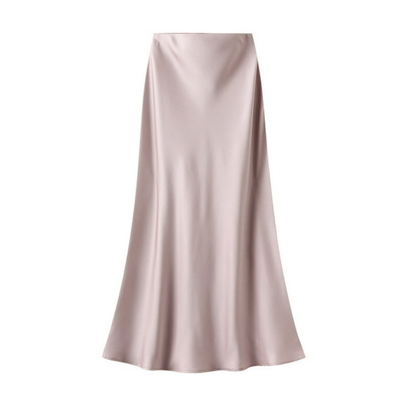 Women's Skirts High Waist Skirt Solid Satin Dress Zipper Elegant Skirt Womens Summer Clothes Light Purple L