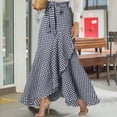 thumbnail image 1 of Women's Skirts High Waisted Casual Plaid Maxi Line Irregular Ruffle Hem Fishtail Long Navy Skirt M, 1 of 5
