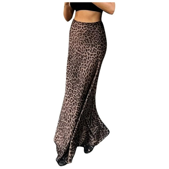 Women's Skirts Leopard Print Fishtail Maxi Skirt with Fit Elegant Floor Length Summer Clothes for Women Brown S