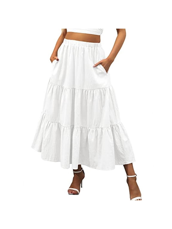 Women's Skirts Long Ruffled Styles Floral Breathable Women's Flowy Handkerchief Hemline Midi Skirt