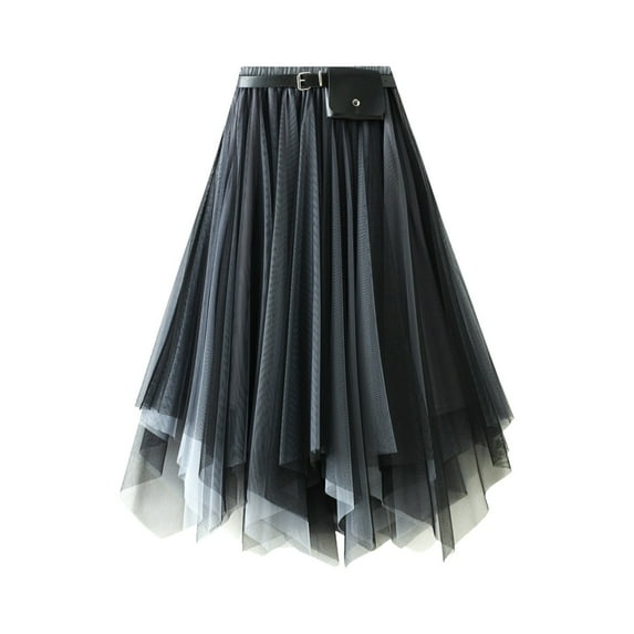 Women's Skirts Mesh Layered Midi Irregular Tulle Skirt Summer High Waist Up Party Petticoat Skirt Elegant Tutu Midi Skirt