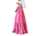 thumbnail image 1 of Women's Skirts Midi Length Front Slit Color Block Soft Flowy Swing Pleated Beach Long Skirt with Pockets, 1 of 7