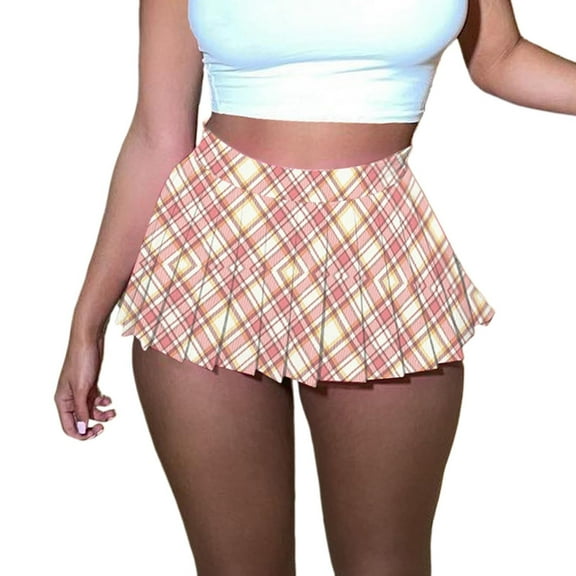 Women's Skirts Mini Pleated Cute Girl Short Cargo Skirt Skater A Line Pleated Mini Womens Clothes Light Pink XL