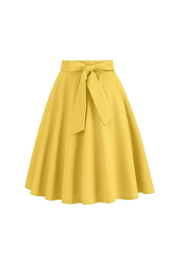 Women's Skirts Retro Hepburn Style Lace-Up Skirt Vintage Rockabilly Skirt 1950s A-Line Swing Party Skirts Plain Retro Swing Flowy Tea Skirt