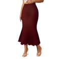 thumbnail image 1 of Women's Skirts Rib Knit Ruched Elastic Waist Ruffle Hem Fishtail Midi Skirt Womens Summer Clothes Red S, 1 of 4