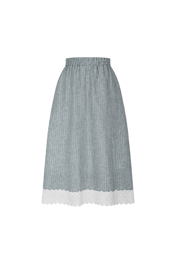 Women's Skirts Sevevn Women's Elastic Waist Lace Striped Versatile Mid Length Skirt With Spliced Cotton And Linen Skirt Long Flowy Skirts For Women