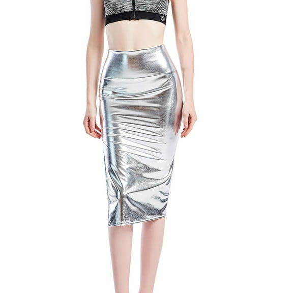 Women's Skirts Shiny Leather Split Pencil Skirt Slim Party Lady Skirts