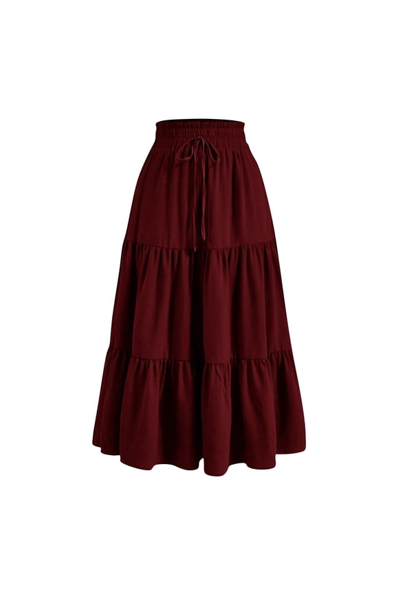 Women's Skirts Summer Boho Casual Maxi Skirt Flowy Elastic High Waisted A-Line Long Skirts with Pockets on Clearance