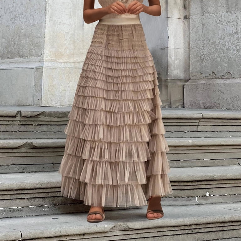 Women's Skirts Women's A Line Pleated Skirt Long Tutu Ruffle Mesh