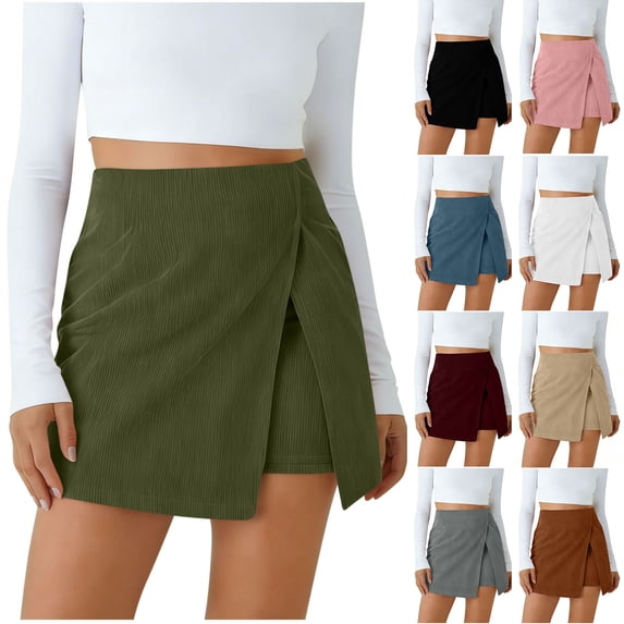 Women's Skirts with Built in Shorts Plus Size Solid Color Zipper Basic Versatile Stretchy Flared Casual Mini Skirt Short Skirt for Women