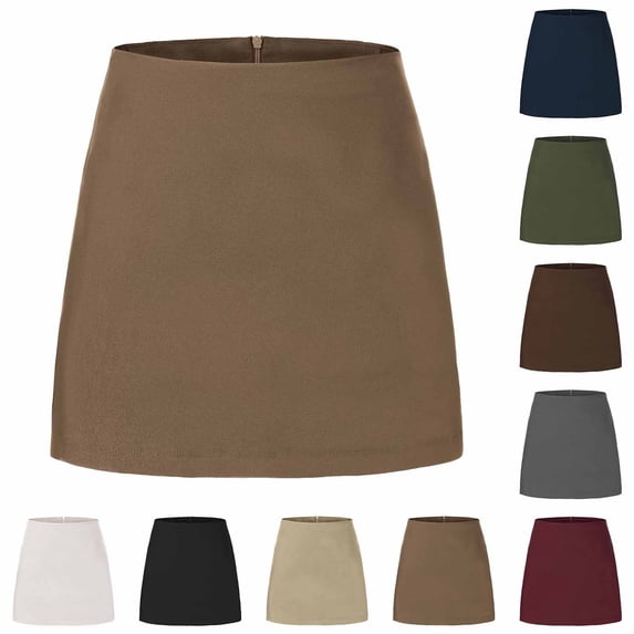 Women's Skirts with Built in Shorts Solid Color Zipper Side Slit Basic Versatile Stretchy Casual Business Maxi Skirt for Women Office Wear
