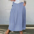 thumbnail image 1 of Women's Skirts with Pockets Trendy Stripes Printed Elastic Waist Pleats Midi Skirts for Spring Summer Fall Blue S-5XL, 1 of 5