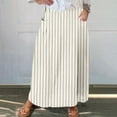thumbnail image 1 of Women's Skirts with Pockets Trendy Stripes Printed Elastic Waist Pleats Midi Skirts for Spring Summer Fall Khaki S-5XL, 1 of 5