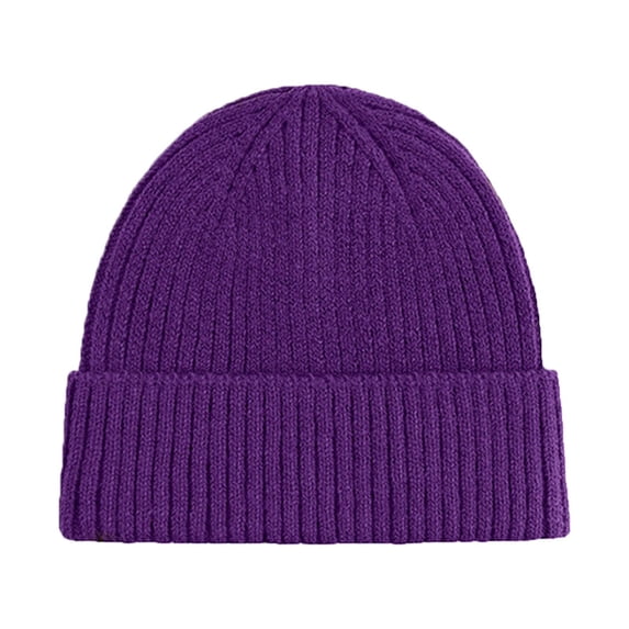 Women's Skullies & Beanies Knit Chunky Snow Cap Ribbed Crossed Chunky Cable Knit Beanie Hat Snow Ski Skull Cap Pom Knit Earflap Hats Snow Beanie Knit Cap Ski Hat Purple One Size