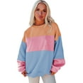 thumbnail image 1 of Women's Sky Blue Colorblock Patchwork Drop Shoulder Sweatshirt, 1 of 6