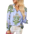 thumbnail image 1 of Women's Sky Blue Floral Print Long Puff Sleeve Blouse with Tie Neck - [ZhiHiMeRi] | L, 1 of 11