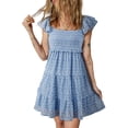 thumbnail image 1 of Women's Sky Blue Floral Print Mini Dress – Casual Flutter Sleeve Shift for Summer Days, XL, 1 of 8