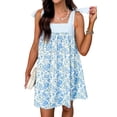 thumbnail image 1 of Women's Sky Blue Floral Print Mini Dress – Casual Summer Style with Bow Knot Straps, XL, 1 of 12