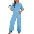 thumbnail image 1 of Women's Sky Blue Matching Set – Drop Shoulder Boxy Tee and High Waist Barrel Pants, S, 1 of 12