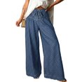 thumbnail image 1 of Women's Sky Blue Polka Dot Wide Leg Jeans – High Waist Denim Pants with Drawstring Detail, 16, 1 of 12