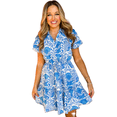 thumbnail image 1 of Women's Sky Blue Retro Floral Print Ruffled Mini Dress with Drawstring Waist, 1 of 12