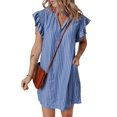 thumbnail image 1 of Women's Sky Blue Stripe Frilly Split Neck Shirred Ruffle Sleeve Mini Dress - [ZhiHiMeRi] | (US 12-14)L, 1 of 12