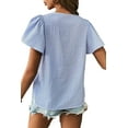 thumbnail image 1 of Women's Sky Blue Stripe Textured Ruffle Short Sleeve Boho Blouse | [ZhiHiMeRi] | (US 12-14)L, 1 of 12