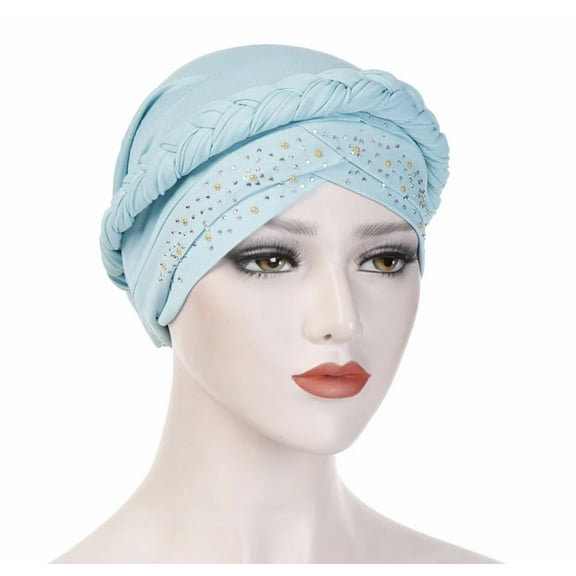 Women's Sky Blue Twisted Braided Head Turban Headscarf Hat Cap Beanie Soft Headband
