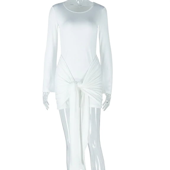 Women's Slash Neck Off Shoulder Long Flared Sleeve Mini Dress, Bandage Decoration, Hips Wrapped, Sexy