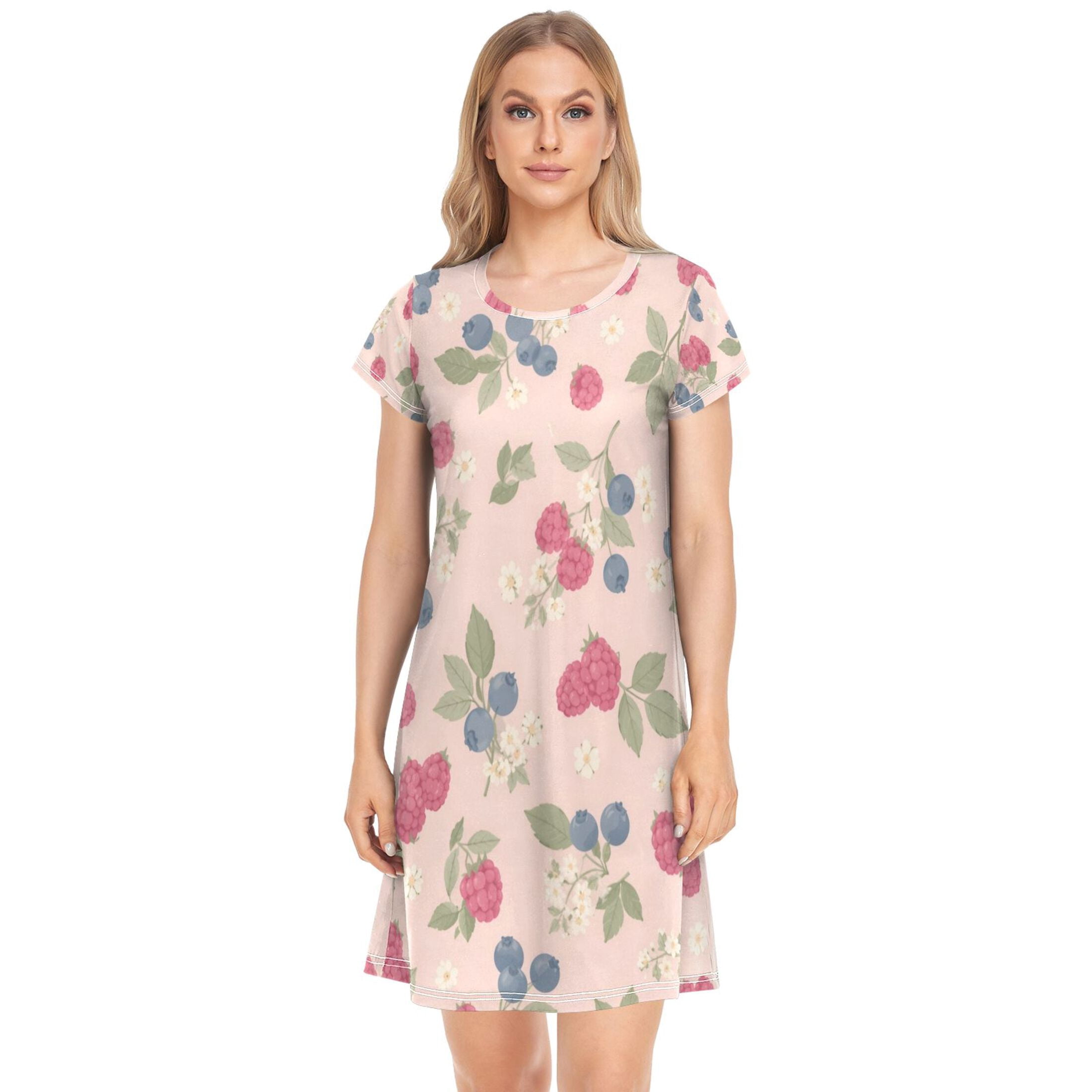 Women's Sleep Dress Nightgown with Short Sleeves Blueberries and ...
