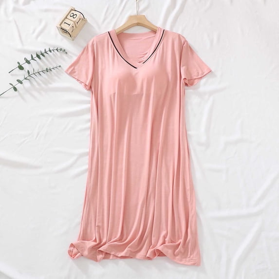 Women's Sleep Dress Short Sleeve Casual Loungewear, Solid Color Nightgown Made From Soft Polyester Spandex Blend, Ideal for Summer and Spring Wear
