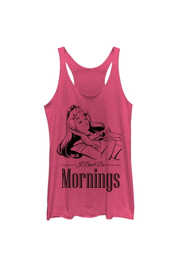 Women's Sleeping Beauty Aurora Don't Do Mornings Racerback Tank Top Pink Heather Large
