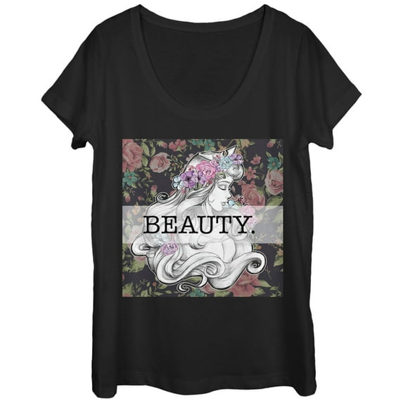 Women's Sleeping Beauty Aurora Floral Print Scoop Neck Black Small